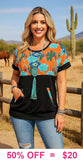 S, M, L, XL Orange, Cactus, Tribal print, front pocket pullover