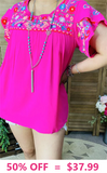 S, M, L, XL, (2X/3X) Pink light weight top with Embroidery