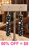 Silver studded bar earring with rhinestone detail