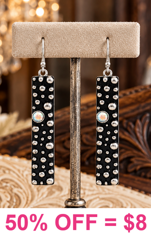 Silver studded bar earring with rhinestone detail