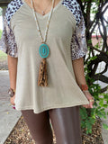 Taupe Top with leopard sleeves