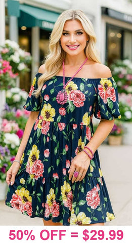 Navy Floral Tiered Dress