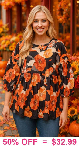 *Rust Floral Baby Doll Top