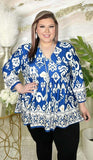 Blue & Cream Design Baby Doll Top