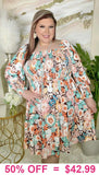 S, M, 2X, 3X Floral Smocked Baby Doll Dress