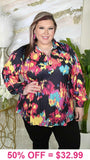 Black & Colorful print long sleeve top - Loose Fit