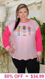 Nutcracker patches neon pink long sleeve top