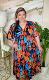Black, Blue, Orange Floral Dress