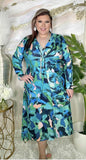 Green & Blue twist Dress With Shark Bite Hem