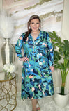 Green & Blue twist Dress With Shark Bite Hem