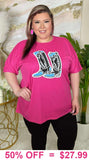 Pink Top with Cowgirl boots patch