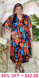 Black, Blue, Orange Floral Dress