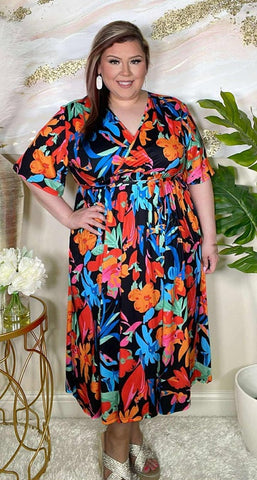 Black, Blue, Orange Floral Dress – Shop Southern Charm