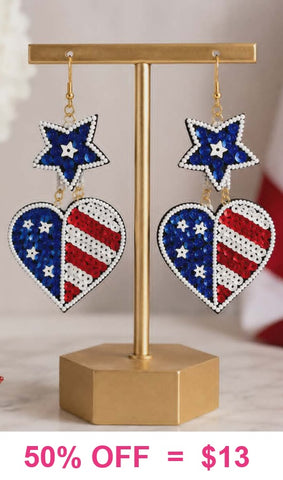 Sequin Flag Heart dangle Star earrings