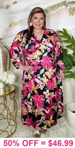 Floral Maxi Wrap Around Dress with Tie Belt