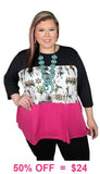 Pink, Western, color block baby doll top - Loose fit