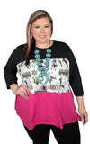 Pink, Western, color block baby doll top - Loose fit