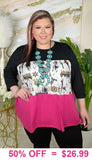 Pink, Western, color block baby doll top - Loose fit