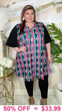 Turquoise & Pink tribal flutter dress black bell sleeves