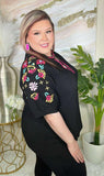 S, M, Large : Black top with embroidery details
