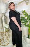 2X,3X  : 2 Piece Set: Black thread textured top & pants