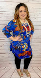 Blue Floral Scoop Tunic Top