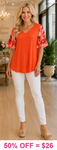Orange top with chiffon sleeve