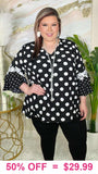 XL, 2X, 3X : Black & White Polka dot blouse