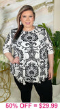 White & Black Damask Top