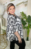 White & Black Damask Top