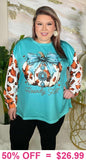 L : Howdy Fall Turquoise Top w/ pumpkin & leopard sleeves