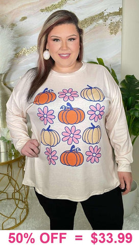 Pumpkin & Flowers Cream Long sleeve top