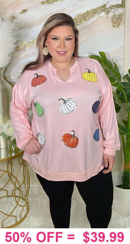 Sequin Pumpkin patch long sleeve top