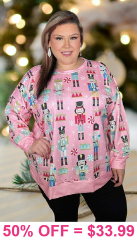 Pink Nutcracker Printed Long Sleeve Top