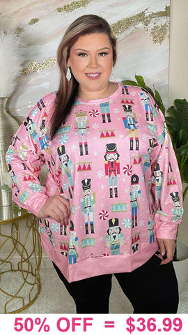 Pink Nutcracker printed long sleeve top