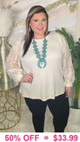 Cream Waffle Knit top with lace sleeves