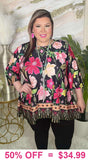 Pink Floral flutter top with wide sleeves