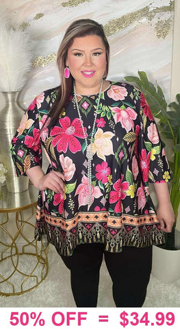 Pink Floral flutter top with wide sleeves