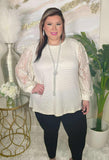 Cream Waffle Knit top with lace sleeves