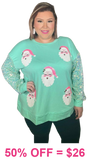 2X, 3X  : Sequin Santa Mint top