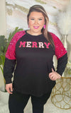 MERRY Hot Pink sequin long sleeve top