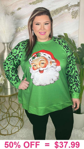 SANTA Green Leopard sleeve top