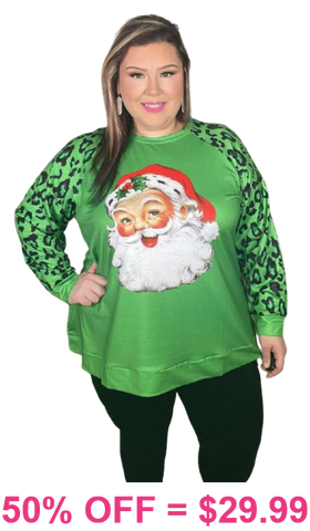 SANTA Green Leopard sleeve top