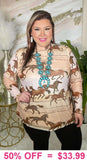 2X/3X: Horse Design Sheer Top with full white lining