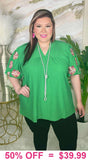 Green Blouse With Embroidered  Sleeve
