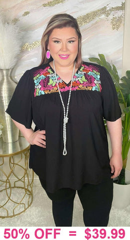 Black Blouse with colorful embroidery