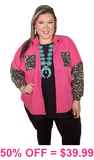 Pink Shacket with Sequin Leopard pockets