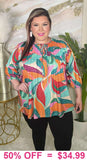 Colorful Blouse with button & tie neck