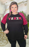 MERRY Hot Pink sequin long sleeve top