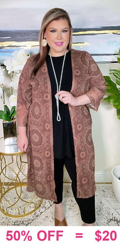 Brown Boho printed sheer duster